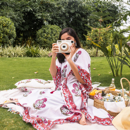 Aafreen Red Poppy Kaftan-Kaftaans-House of Ekam
