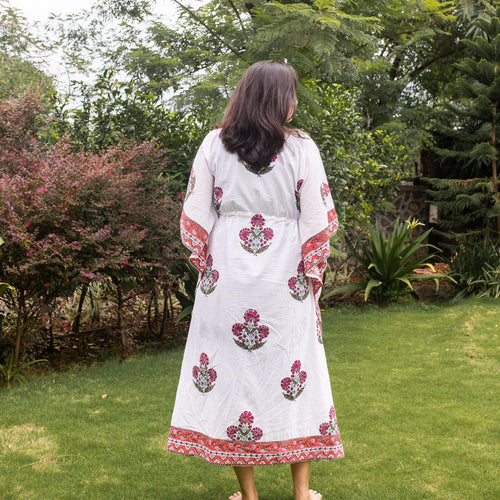 Aafreen Red Poppy Kaftan-Kaftaans-House of Ekam