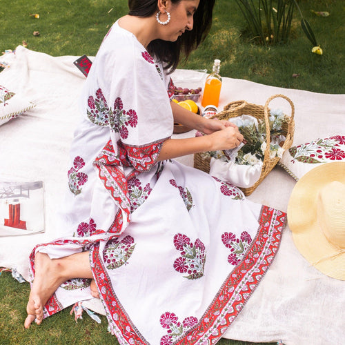 Aafreen Red Poppy Kaftan-Kaftaans-House of Ekam