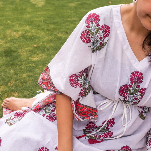 Aafreen Red Poppy Kaftan-Kaftaans-House of Ekam