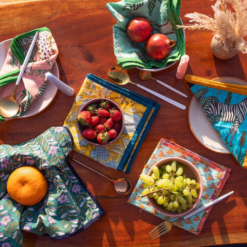 Assorted Colorful Blockprint Dinner Cum Roti Napkins-Napkins-House of Ekam