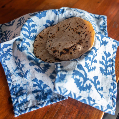 Assorted Indigo Blockprint Dinner Cum Roti Napkins-Napkins-House of Ekam
