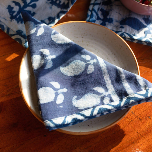 Assorted Indigo Blockprint Dinner Cum Roti Napkins-Napkins-House of Ekam