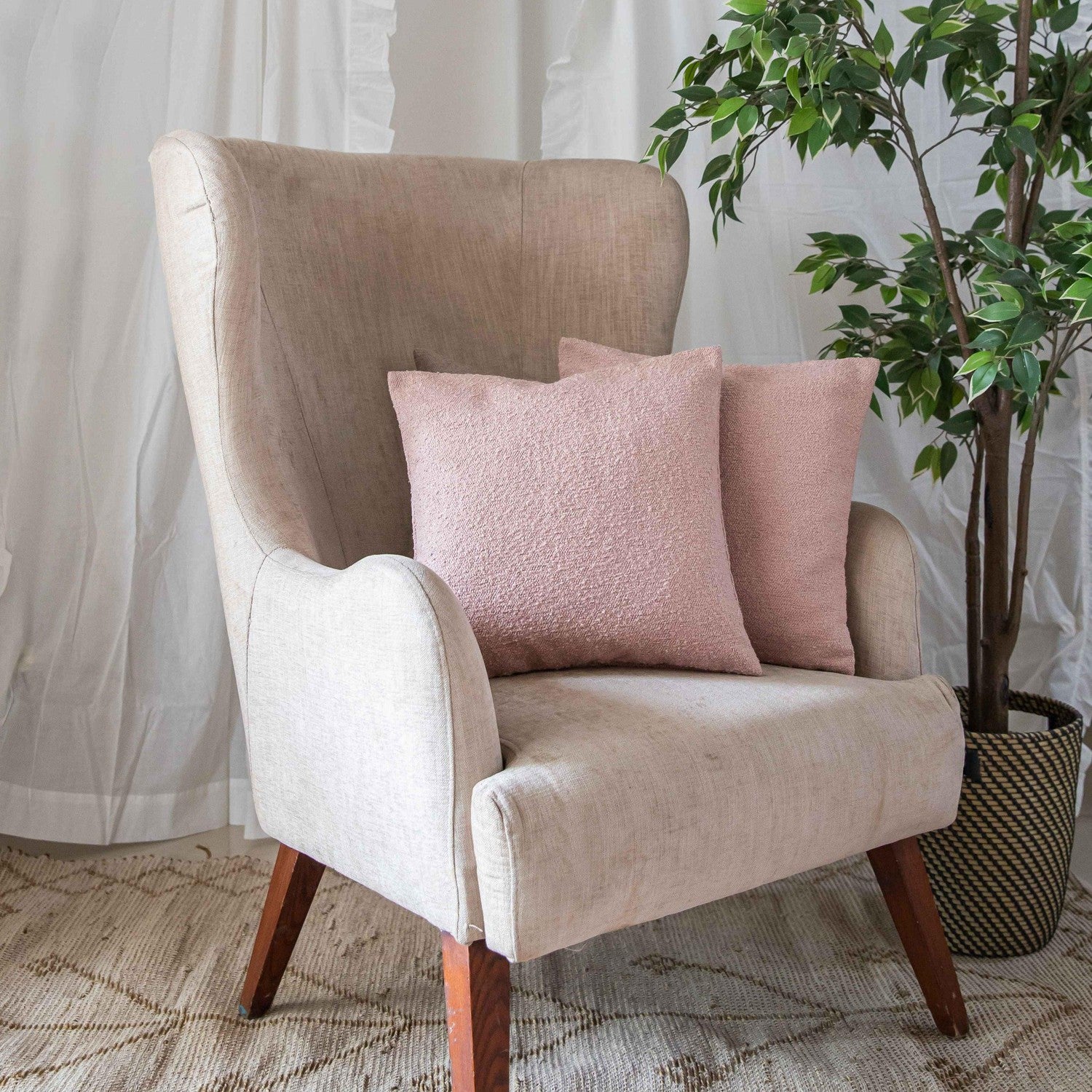 Baby Pink Boucle Cushion Cover