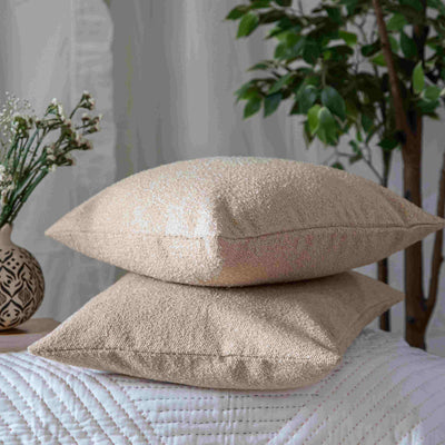 Beige Boucle Cushion Cover-Cushion Covers-House of Ekam