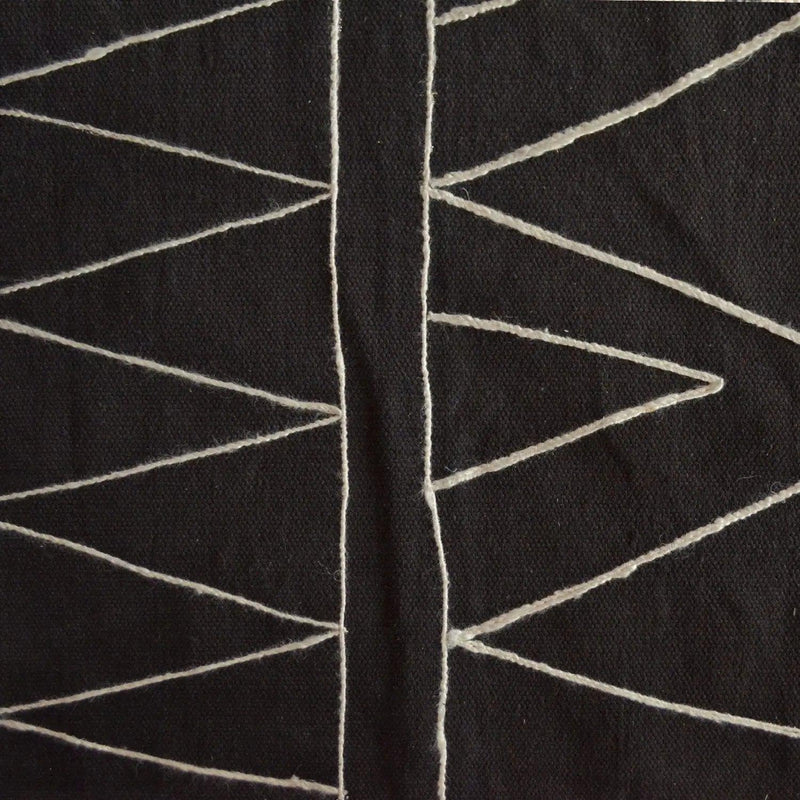 Black Moroccon Embroidered Cotton Rug-Rug-House of Ekam