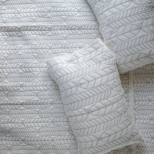 Black and White Feather Embroidered Quilt-Quilt sets-House of Ekam