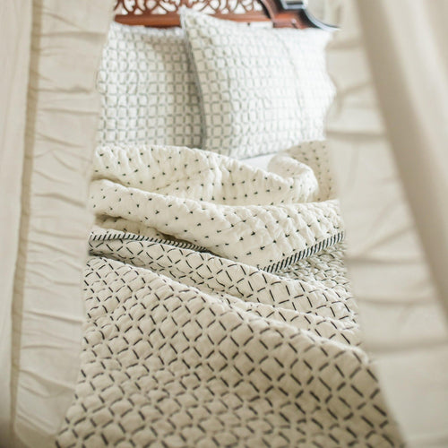 Black and White Handmade Kantha Quilt-Quilt sets-House of Ekam