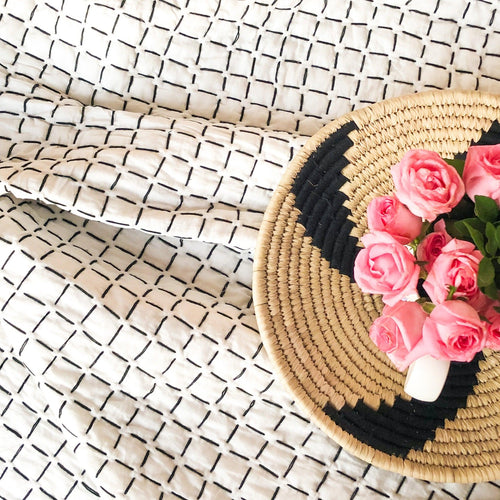 Black and White Handmade Kantha Quilt-Quilt sets-House of Ekam