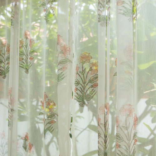 Chiffon Iris Hand Blockprinted Sheer Curtain-Curtains-House of Ekam
