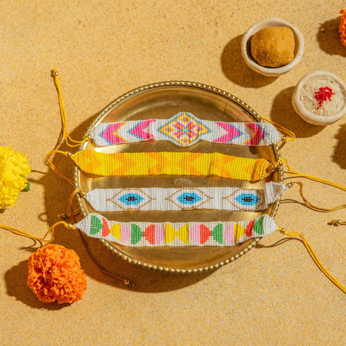 Colorful Beadwork Rakhi Set of 4-Rakhis-House of Ekam