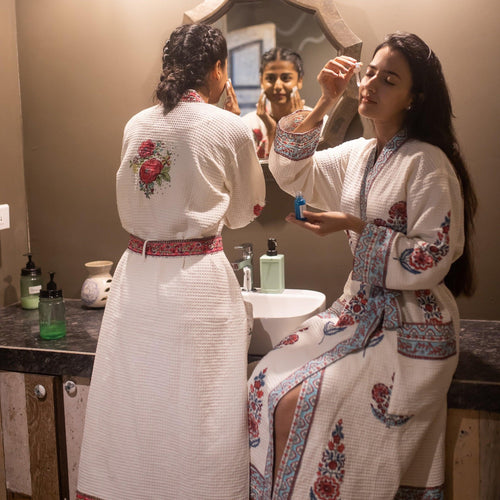 Cypress Poppy Bathrobe-Bath robes-House of Ekam