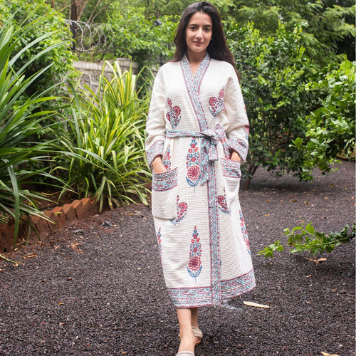 Cypress Poppy Bathrobe-Bath robes-House of Ekam