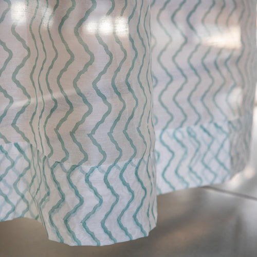 Green Chevron Blockprint Maheshwari Silk Curtain-Curtains-House of Ekam