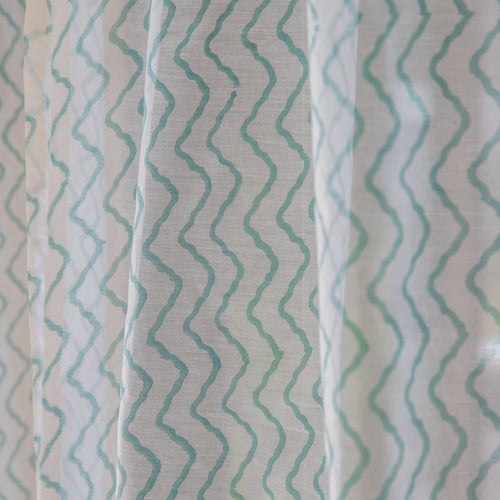 Green Chevron Blockprint Maheshwari Silk Curtain-Curtains-House of Ekam