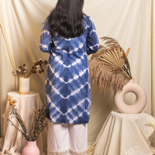 Indigo Chevron Tie Dye Front Open Shrug-Shrugs-House of Ekam