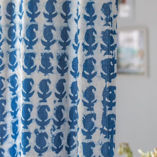 Indigo Paisley Print Semi Sheer Curtain-Curtains-House of Ekam