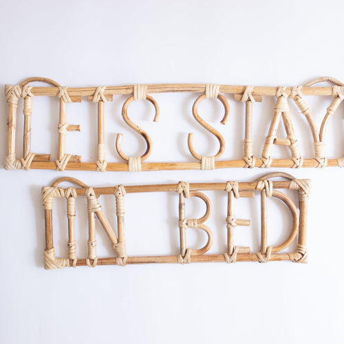 Lets Stay in Bed Rattan Wall Art Quote-Quotes-House of Ekam