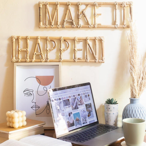 Make It Happen Rattan Wall Art Quote-Quotes-House of Ekam
