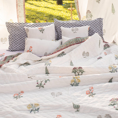 Mughal Garden Delhi Double Bed Quilt Set-Quilt sets-House of Ekam