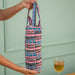 Multicolor Floral Stripe Blockprinted Wine Bottle Bag-Wine Bottle Bag-House of Ekam