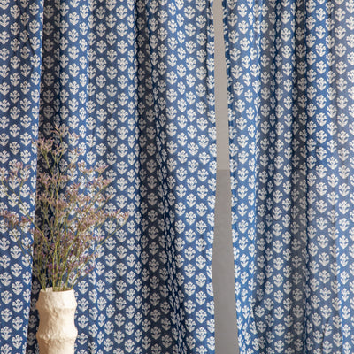 Neela Cosmos Floral Cotton Sheer Curtain-Curtains-House of Ekam
