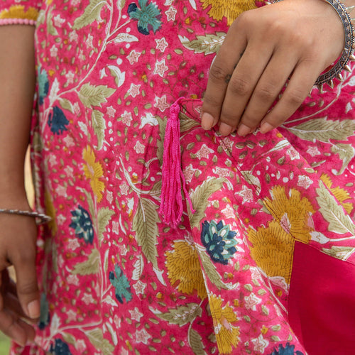 Nisha Pink Floral Hand Blockprinted Sharara Suit Set-Suits-House of Ekam