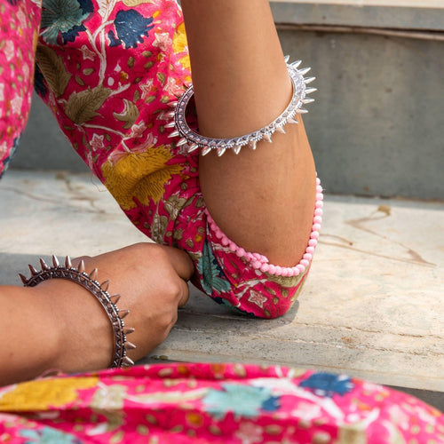 Nisha Pink Floral Hand Blockprinted Sharara Suit Set-Suits-House of Ekam