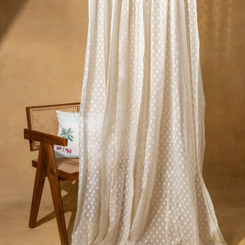 Off-White Floral Buta Banarsi Curtain-Curtains-House of Ekam
