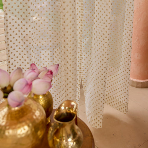 Off-White Gul Floral Zari Banarsi Curtain-Curtains-House of Ekam