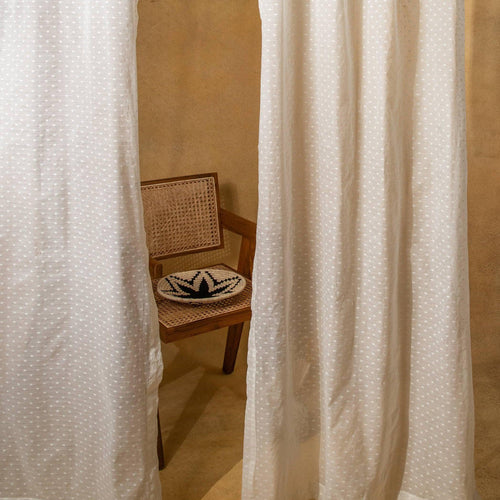 Off-White Polka Banarsi Curtain-Curtains-House of Ekam
