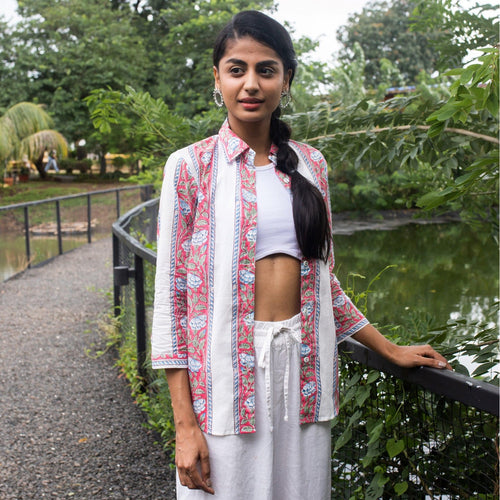 Pink Border Jaal Cotton Shirt-Shirts-House of Ekam