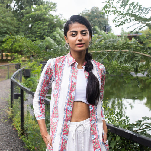 Pink Border Jaal Cotton Shirt-Shirts-House of Ekam