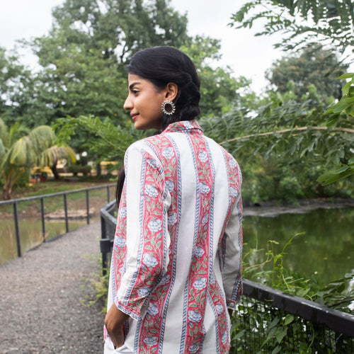 Pink Border Jaal Cotton Shirt-Shirts-House of Ekam