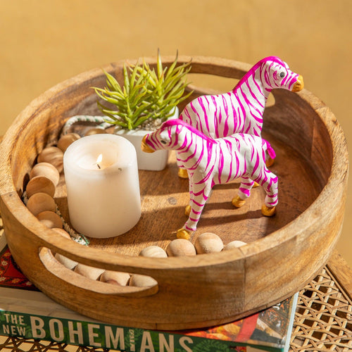Pink Stripe Zebra Paper Mache Art-paper mache-House of Ekam