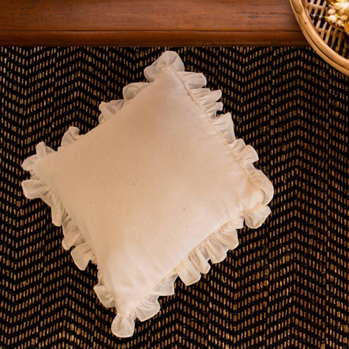 Plain White Ruffle Cushion Cover-Cushion Covers-House of Ekam