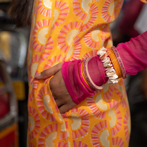 Rainbow Dreams Orange Cotton Satin Dress-Dresses-House of Ekam