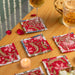Red Blockprinted Festive Coaster Set of 6-Coasters-House of Ekam