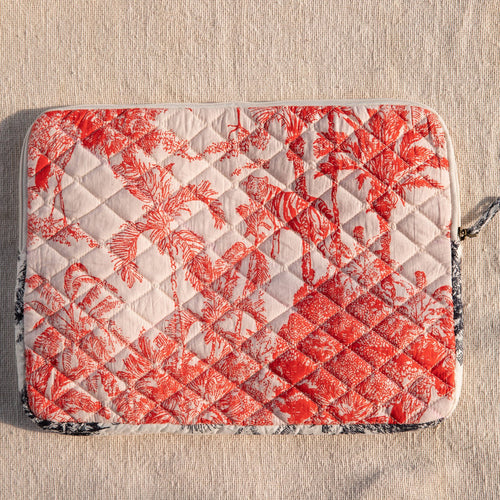 Red Tropical Dreams Screenprinted Laptop Sleeve-Laptop Sleeves-House of Ekam