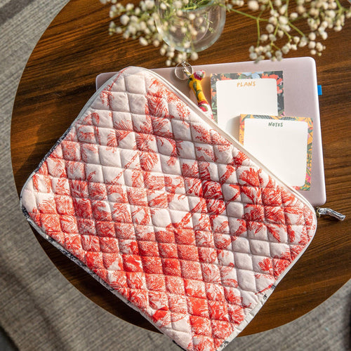 Red Tropical Dreams Screenprinted Laptop Sleeve-Laptop Sleeves-House of Ekam