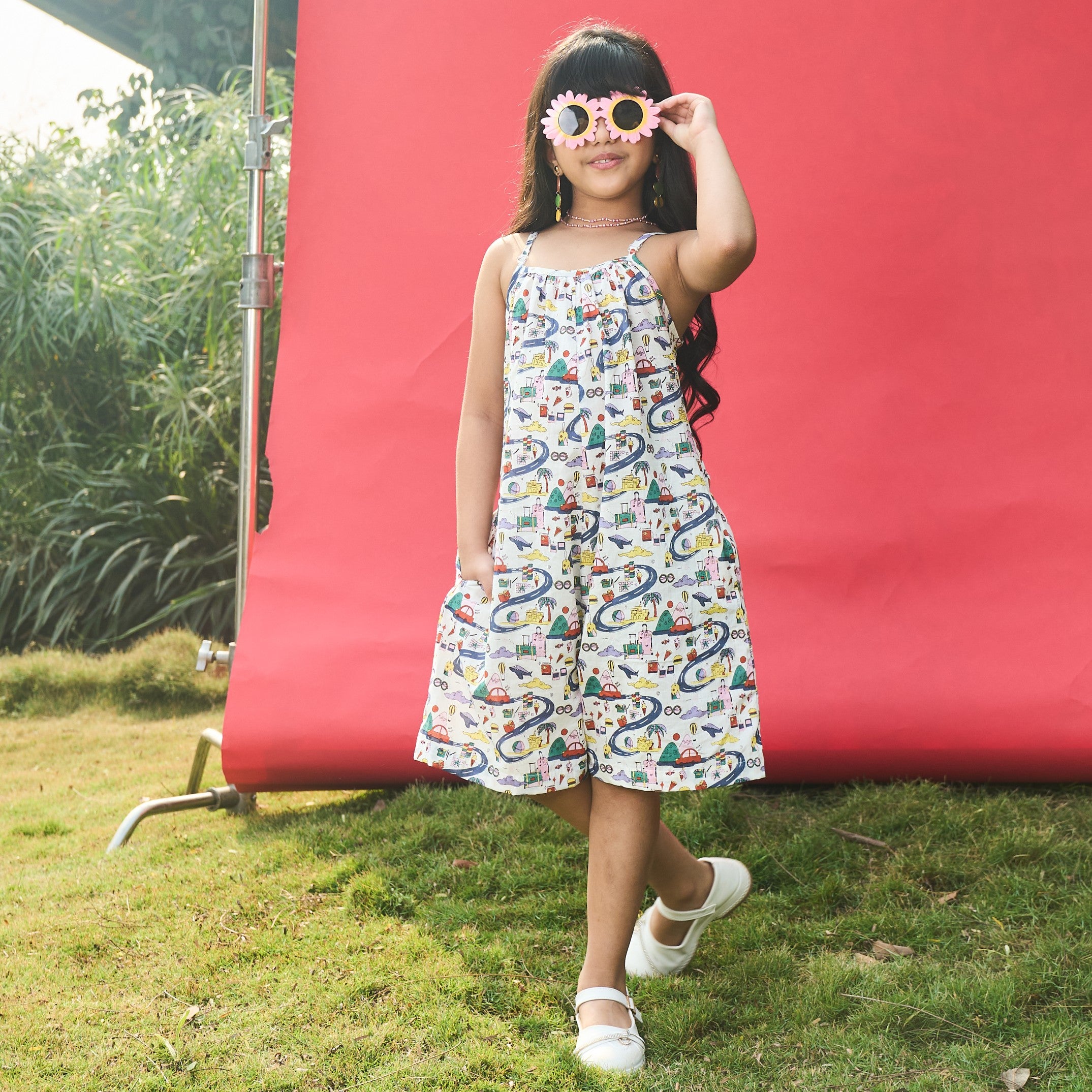 Girls Khaki Cotton Jumpsuit