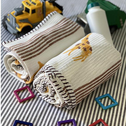 Travellers Palm and Giraffe Blockprint Bath Towel Combo-bath towels-House of Ekam