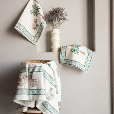 Tropical Elephant and Palm Blockprint Bath/Hand/Face Waffle Towel-bath towels-House of Ekam
