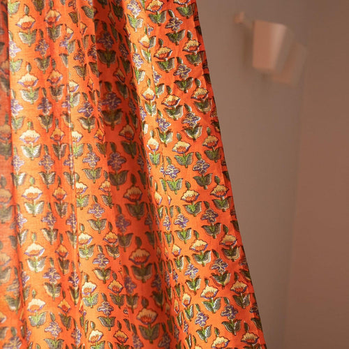 Udaipur Buti Orange Floral Curtain-Curtains-House of Ekam