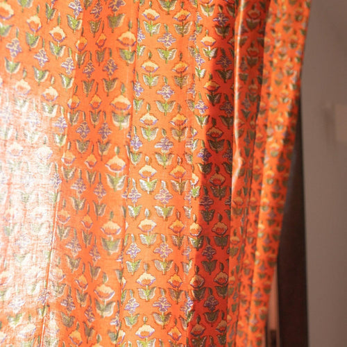 Udaipur Buti Orange Floral Curtain-Curtains-House of Ekam