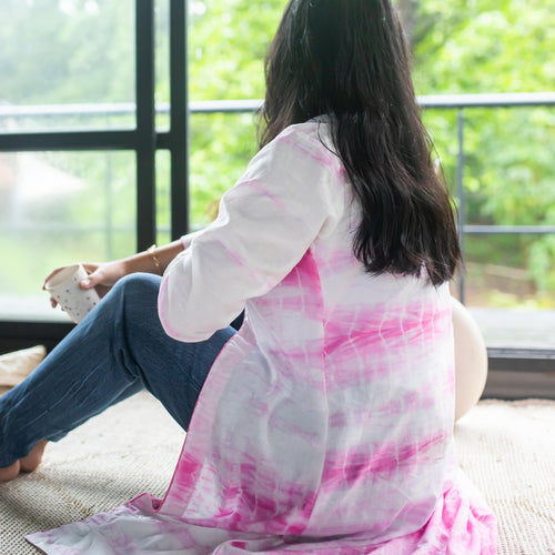 White And Pink Tie Dye Front Open Shrug-Shrugs-House of Ekam