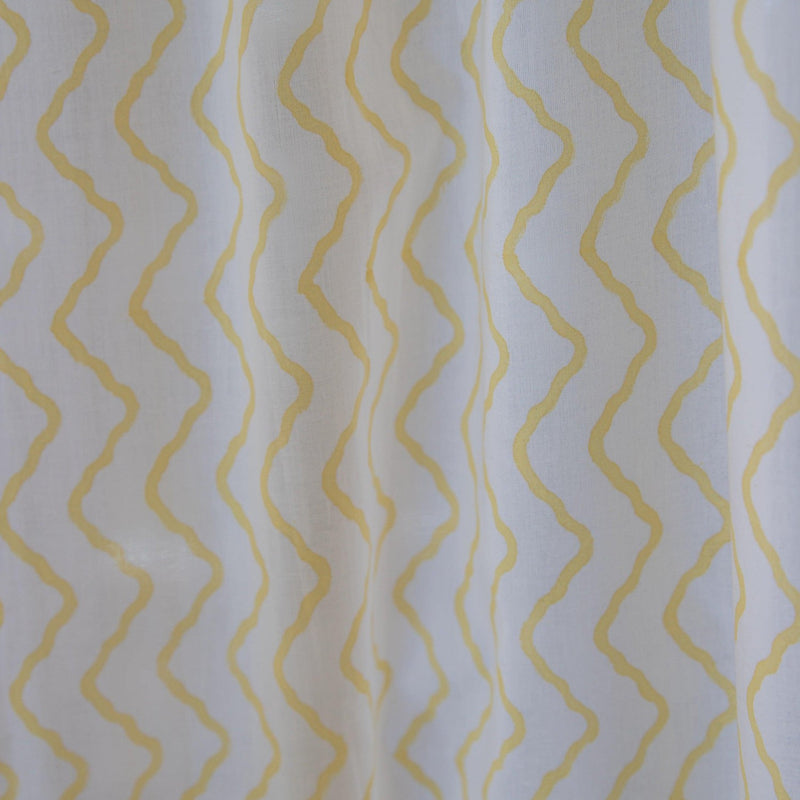 Yellow Chevron Blockprint Cotton Sheer Curtain-Curtains-House of Ekam