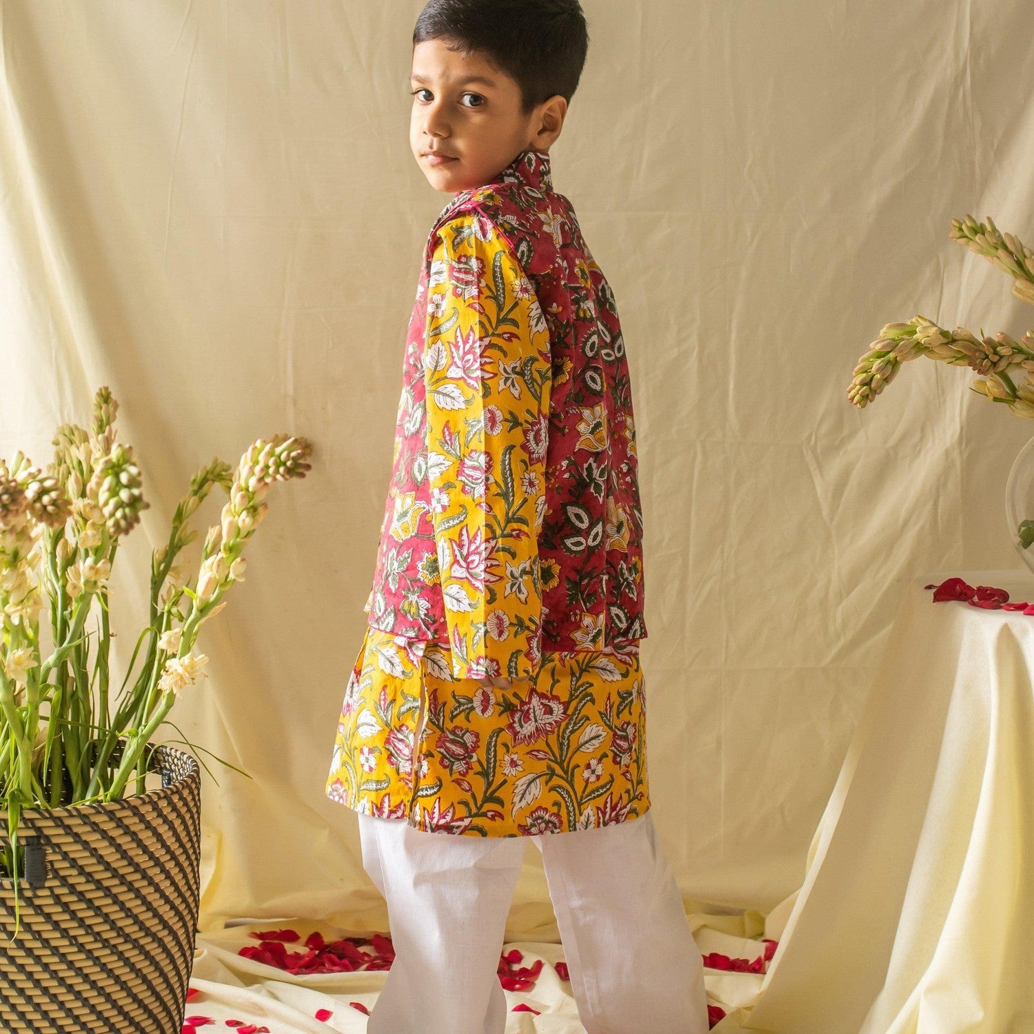 Pastel Leaf Boys Jacket Set – Light Pink Kurta with Leaf Embroidery main image 1