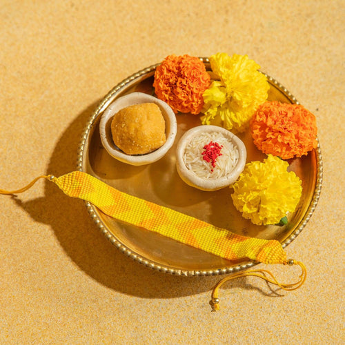 Yellow Zig Zag Beadwork Rakhi-Rakhis-House of Ekam