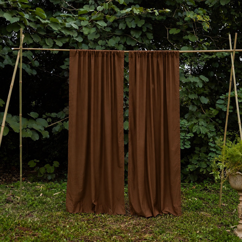 Solid Brown Cotton Slub Curtain